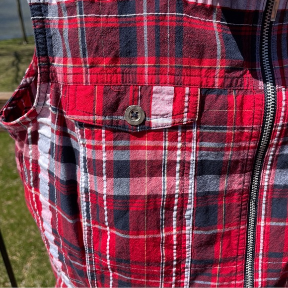 Vintage 90’s Christopher & Banks Red Plaid Zip Up Front Shirt Vest Size Large - Picture 3 of 11